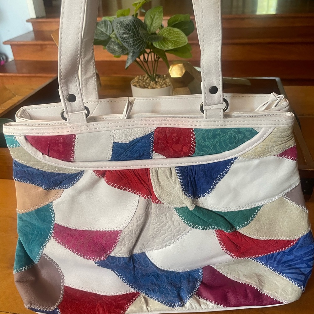 80’s Colorful leather Patchwork Shoulder bag